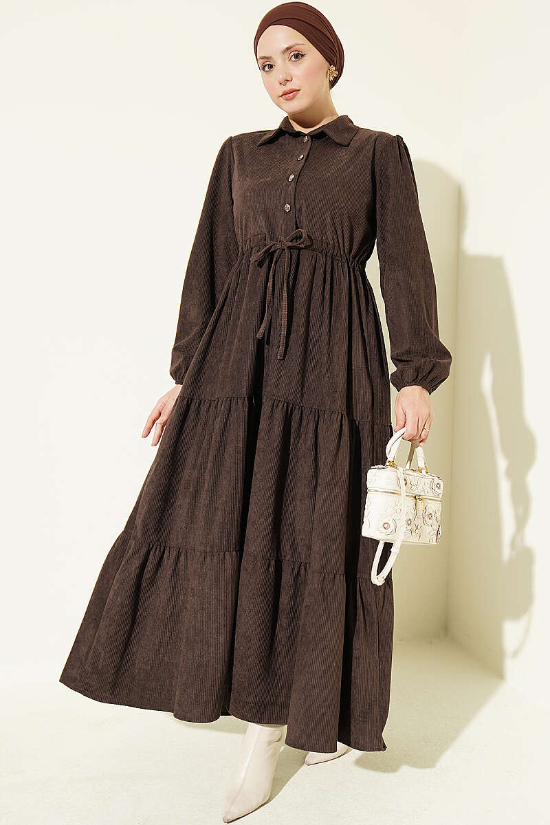 Waist-Tied Velvet Dress Brown