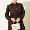 Waist-Tied Velvet Dress Brown - Imagen 2