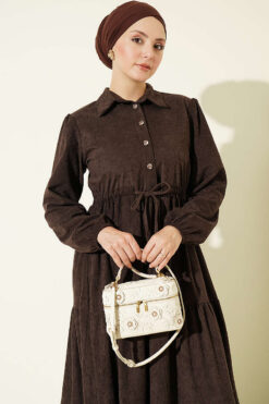 Alternative view of Waist-Tied Velvet Dress Brown