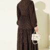 Waist-Tied Velvet Dress Brown - Imagen 3