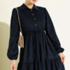 Waist-Tied Velvet Dress Navy Blue - Imagen 2