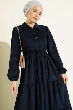 Alternative view of Waist-Tied Velvet Dress Navy Blue