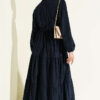 Waist-Tied Velvet Dress Navy Blue - Imagen 3