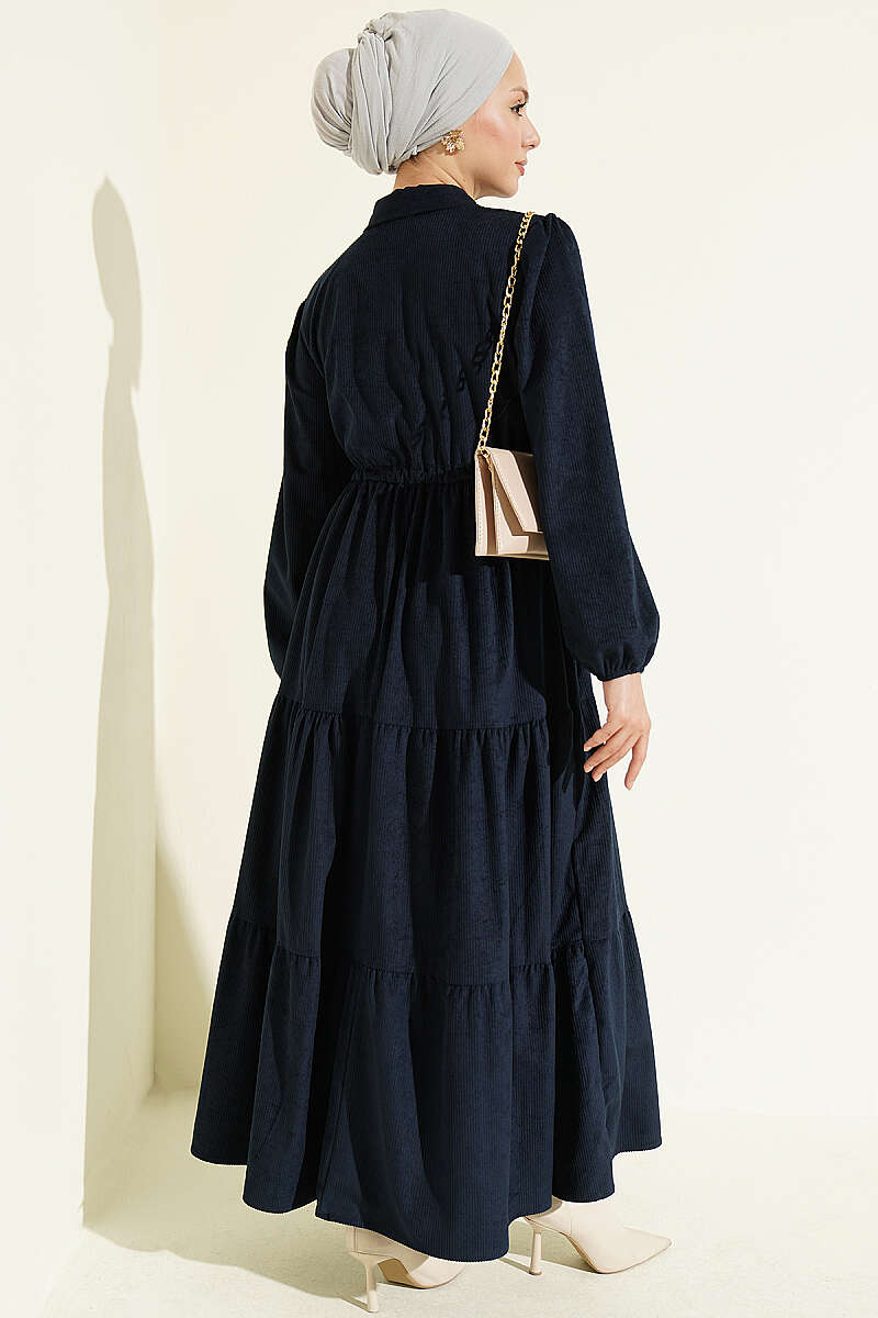 Waist-Tied Velvet Dress Navy Blue - Imagen 3