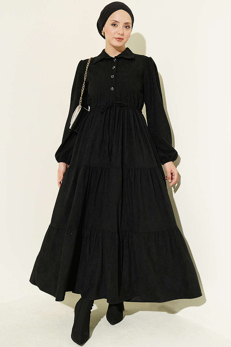 Waist-Tied Velvet Dress Black