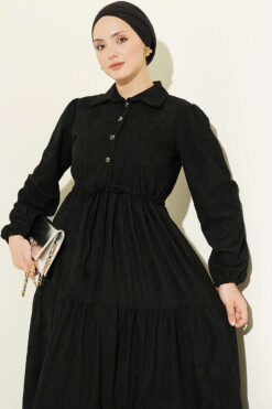 Alternative view of Waist-Tied Velvet Dress Black