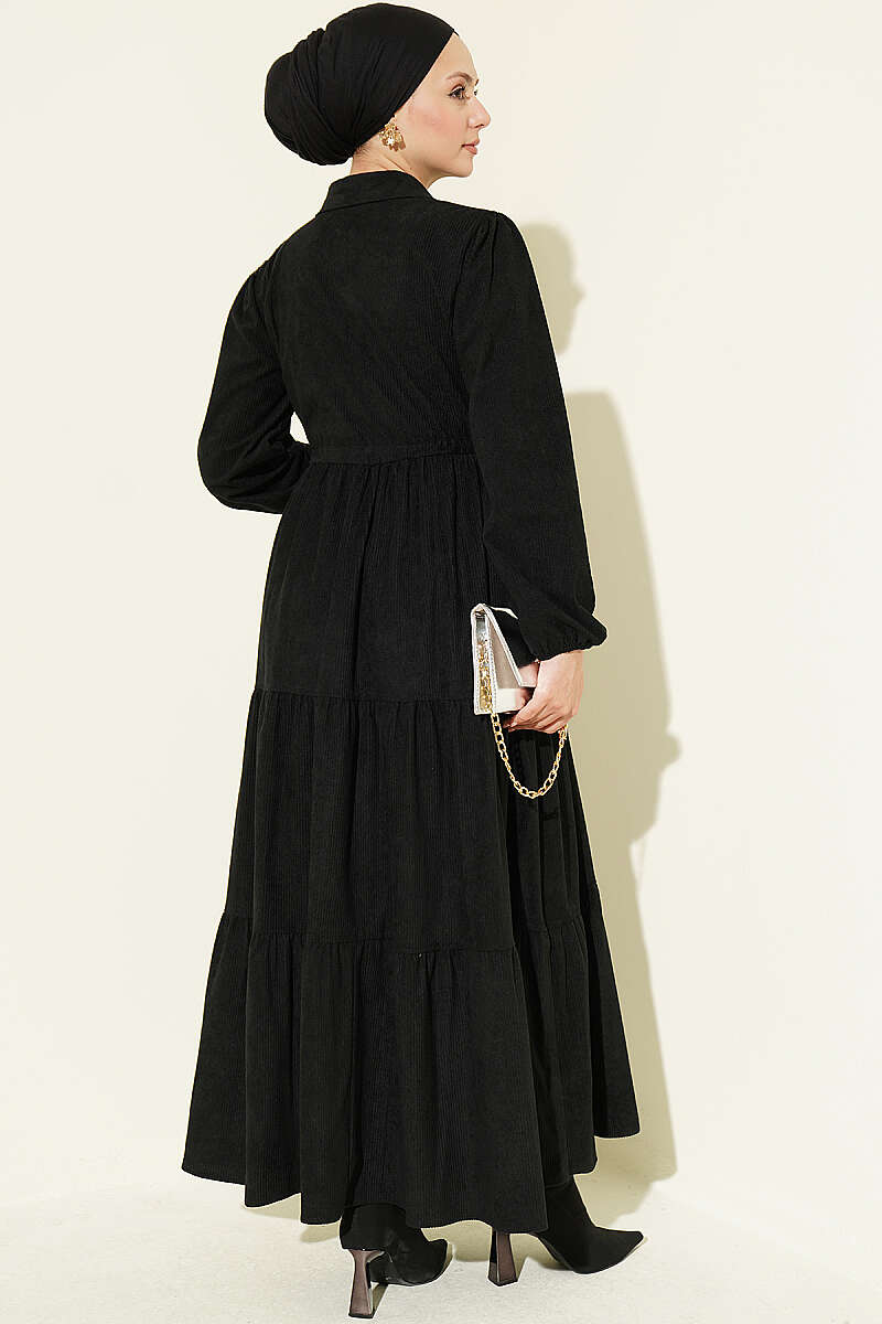 Waist-Tied Velvet Dress Black - Imagen 3