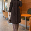 Waist-Elastic Quilted Coat with Fur Trim Light Brown