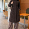 Waist-Elastic Quilted Coat with Fur Trim Light Brown - immagine 2