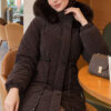 Waist-Elastic Quilted Coat with Fur Trim Light Brown - immagine 3