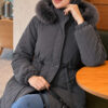 ⁦Waist-Elastic Quilted Coat with Fur Trim Dark Smoke⁩ - الصورة ⁦3⁩