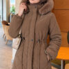 Waist-Elastic Quilted Coat with Fur Trim Coffee Brown - Imagen 2