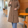 Waist-Elastic Quilted Coat with Fur Trim Coffee Brown - Imagen 3