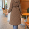 Waist-Elastic Quilted Coat with Fur Trim Coffee Brown - Imagen 4