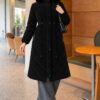 Waist-Elastic Quilted Coat with Fur Trim Jet Black