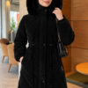 Waist-Elastic Quilted Coat with Fur Trim Jet Black – Image 2