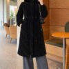 Waist-Elastic Quilted Coat with Fur Trim Jet Black – Image 3