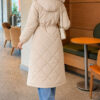 Waist-Elastic Quilted Coat with Fur Trim Taupe – Bild 4