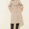 Waist-Elastic Quilted Coat with Fur Trim Beige