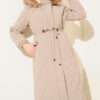 Waist-Elastic Quilted Coat with Fur Trim Beige – Image 2
