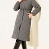 Waist-Elastic Quilted Coat with Fur Trim Smoke – Bild 2