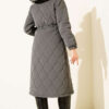 Waist-Elastic Quilted Coat with Fur Trim Smoke – Bild 3