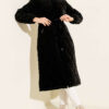 Waist-Elastic Quilted Coat with Fur Trim Black