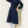 Waist-Banded Hooded Denim Jacket Navy Blue