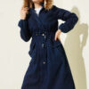 Waist-Banded Hooded Denim Jacket Navy Blue - الصورة 2