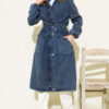 Waist-Banded Hooded Denim Jacket Blue