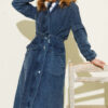 Waist-Banded Hooded Denim Jacket Blue - الصورة 2