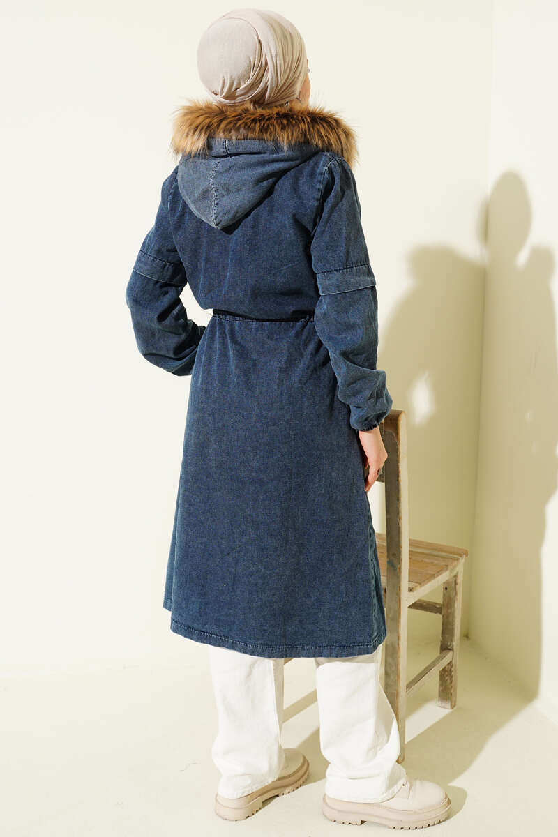 Waist-Banded Hooded Denim Jacket Blue - الصورة 3
