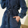 Waist-Banded Hooded Denim Jacket Blue - الصورة 4