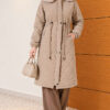Waist-Elastic Quilted Coat with Fur Trim Beige - الصورة 3
