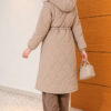 Waist-Elastic Quilted Coat with Fur Trim Beige - الصورة 4