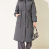Waist-Elastic Quilted Coat with Fur Trim Smoke
