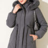 Waist-Elastic Quilted Coat with Fur Trim Smoke – Bild 2