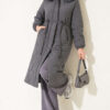 Waist-Elastic Quilted Coat with Fur Trim Smoke – Bild 3