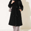 Waist-Elastic Quilted Coat with Fur Trim Black