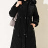 ⁦Waist-Elastic Quilted Coat with Fur Trim Black⁩ - الصورة ⁦2⁩