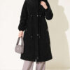 ⁦Waist-Elastic Quilted Coat with Fur Trim Black⁩ - الصورة ⁦3⁩