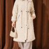 ⁦Waist-Elastic Quilted Coat with Fur Trim Stone⁩ - الصورة ⁦2⁩