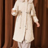 ⁦Waist-Elastic Quilted Coat with Fur Trim Stone⁩ - الصورة ⁦3⁩