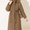 ⁦Waist-Elastic Quilted Coat with Fur Trim Mink⁩ - الصورة ⁦2⁩