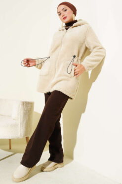 Alternative view of Elastic Waist Plush Cardigan Beige