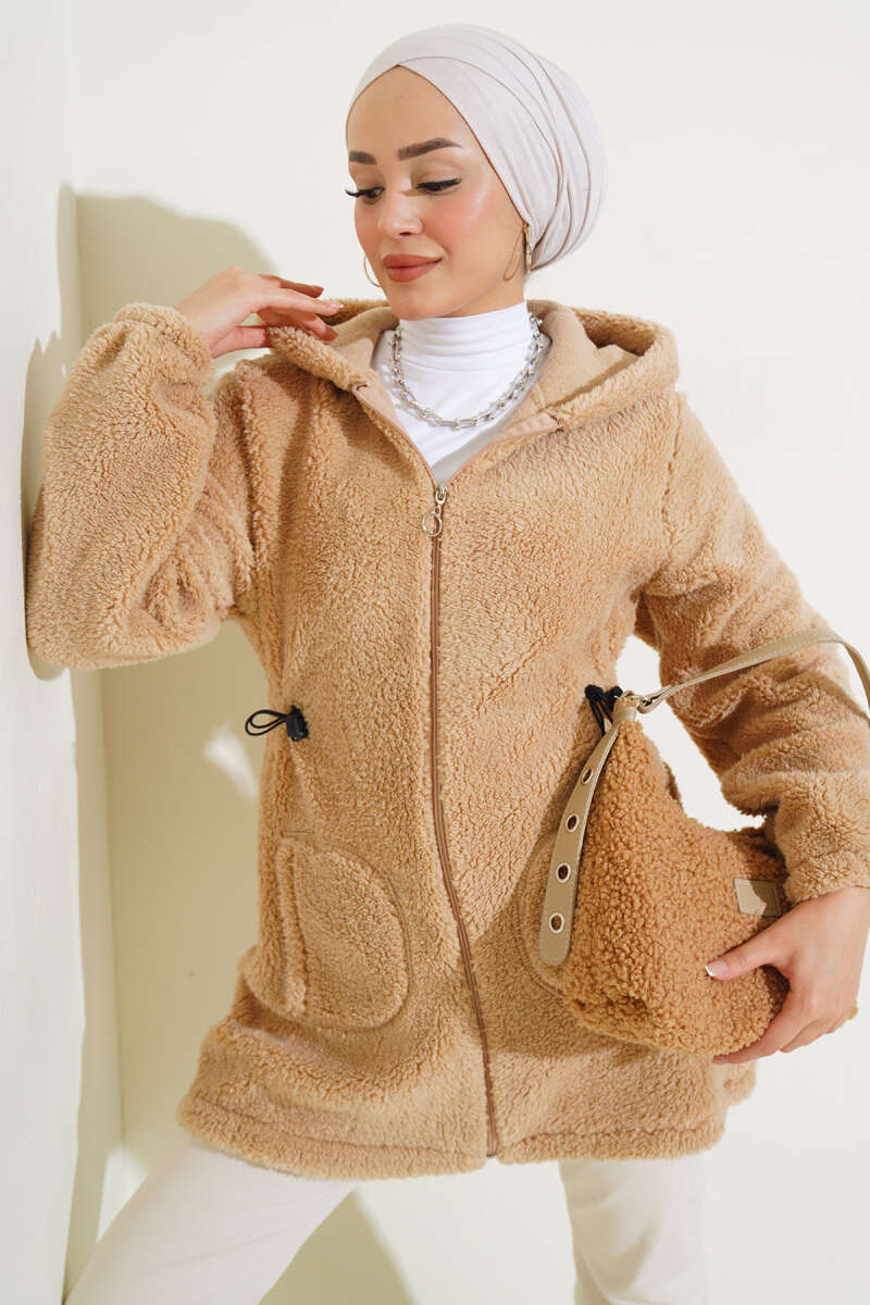 Elastic Waist Plush Cardigan Khaki – Bild 6