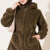 Elastic Waist Plush Cardigan Khaki