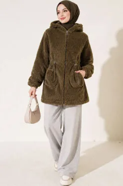 Alternative view of Elastic Waist Plush Cardigan Khaki