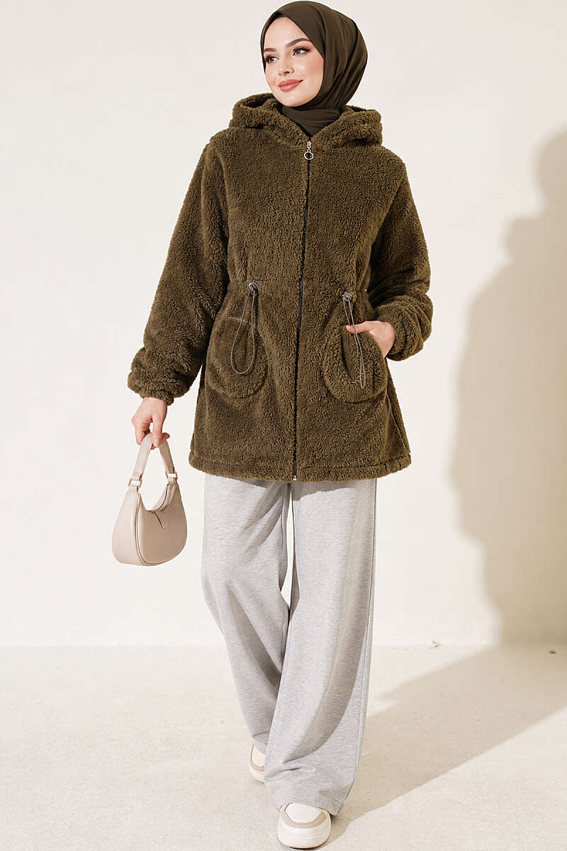 Elastic Waist Plush Cardigan Khaki – Bild 2