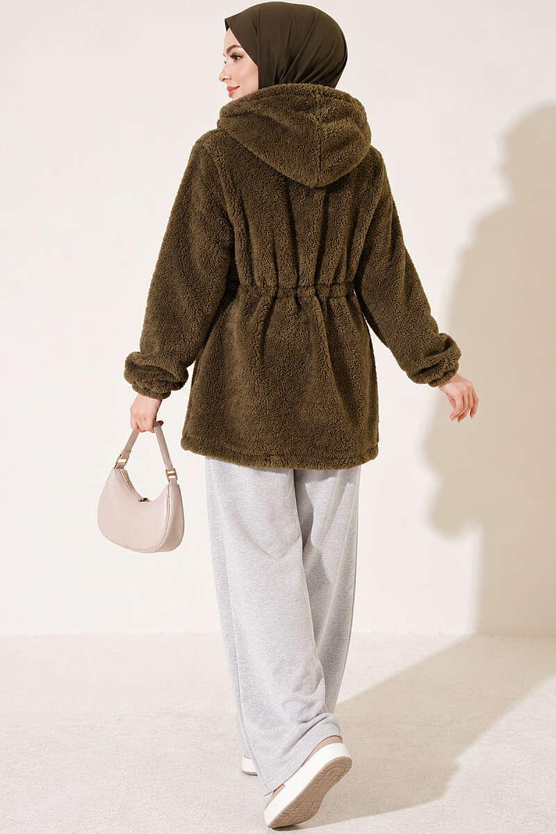 Elastic Waist Plush Cardigan Khaki – Bild 4
